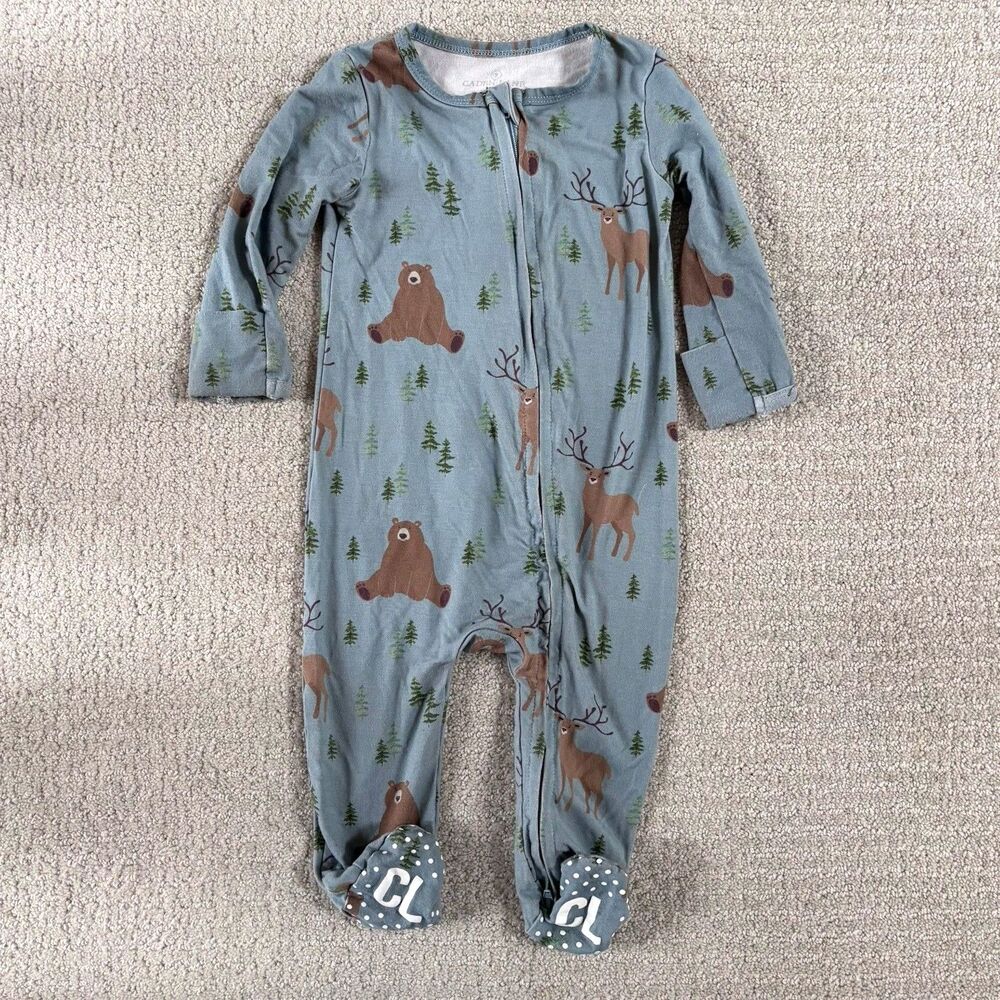 Caden Lane Bamboo Baby Pajamas Footie 3-6 mo Forest Woodland Nature Outdoor Bear